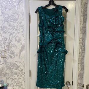Badgley Mischka Teal green sequin dress.